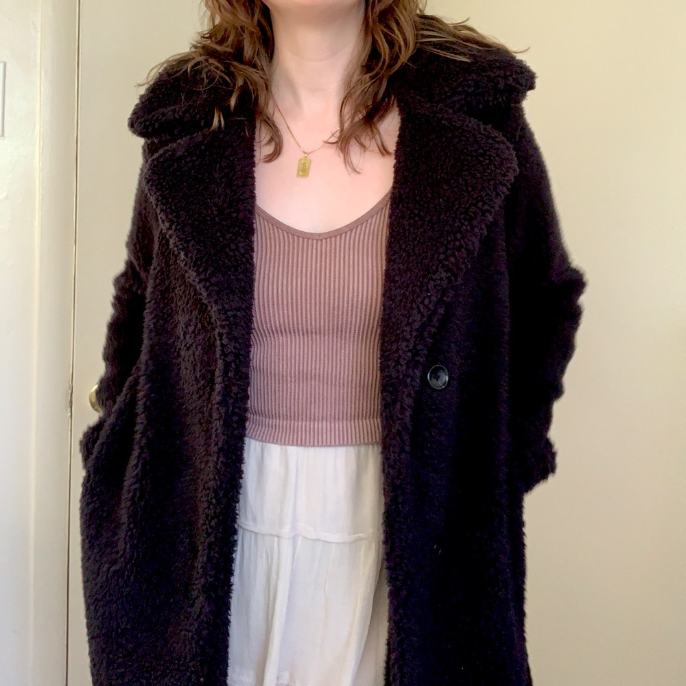 Uniqlo Pile-Lined Fleece Tailored Coat Faux Shearling Teddy Coat Oversized